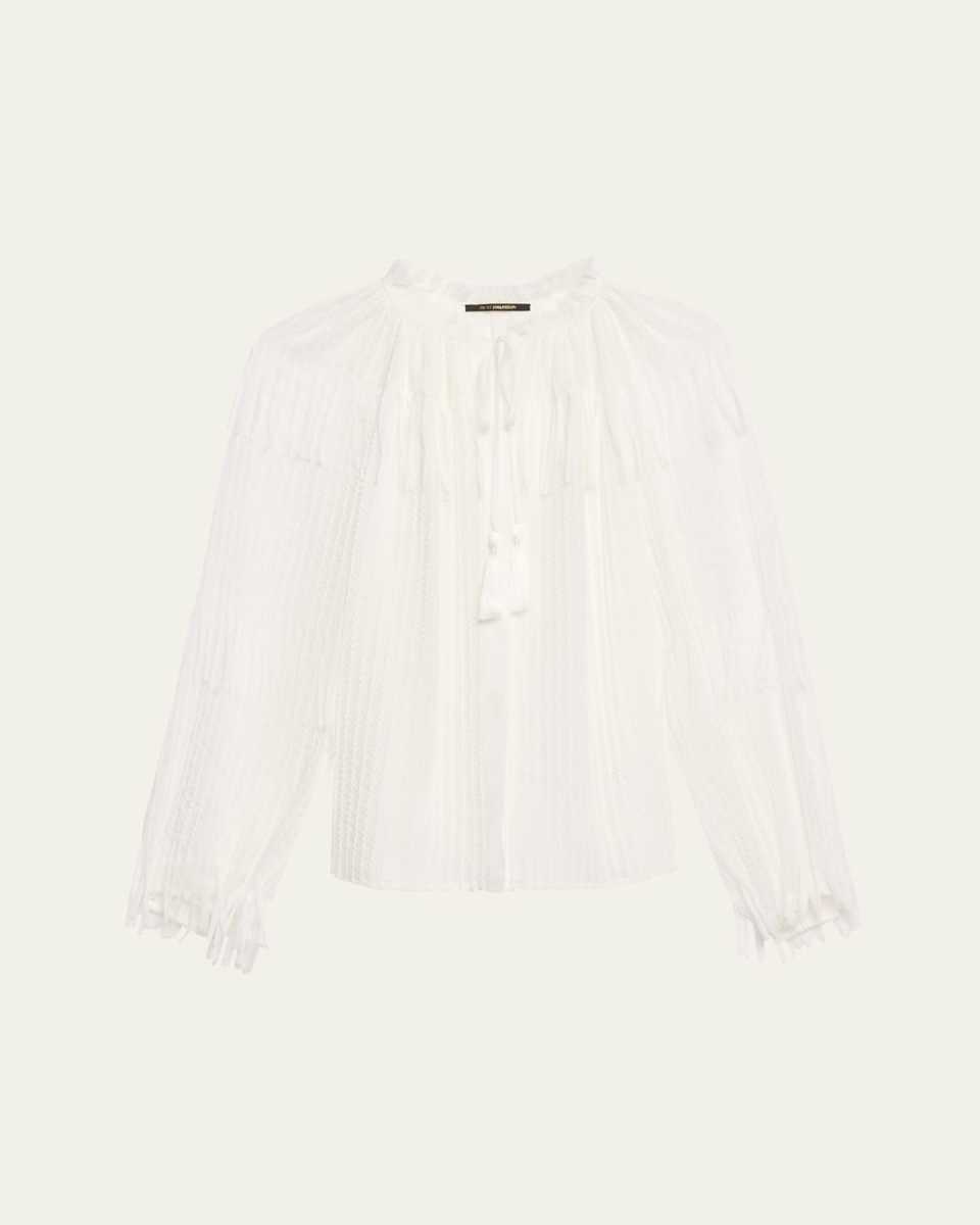 Poppi Tie-Neck Fringe Chiffon Blous